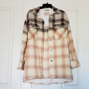 Free People Anneli Plaid Shirt Jacket in Pink Ombre Combo